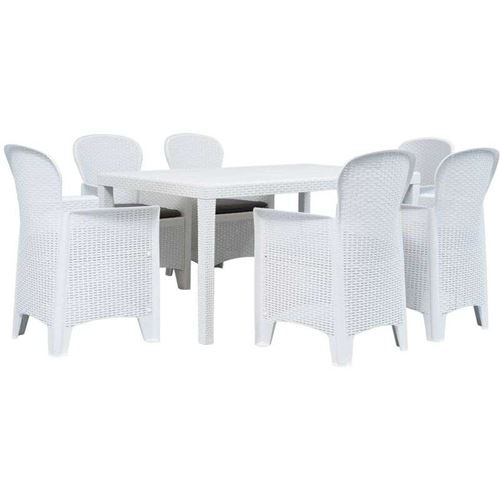 Non Communiqué Blanc Salon De Jardin Vidaxl Rotin 7 Pieces 6 Personnes
