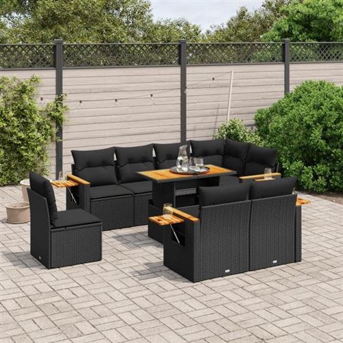 Non Communiqué Noir Vidaxl Salon De Jardin Avec Coussins 9 Pcs, Canapés De Terrasse, Ensemble De Meubles De Patio, Mobilier D'extérieur, 3273610