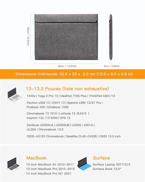 Inateck Housse 13.3 Pouces Compatible avec 14 MacBook Pro M3 2023
