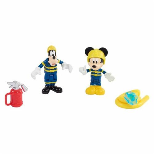 Pack de 2 figurines articulées Mickey Et Minnie Thème Pompier avec accessoires 7.5 cm