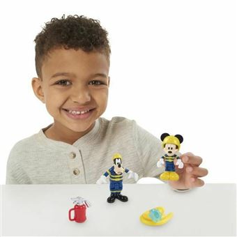 Pack de 2 figurines articulées Mickey Et Minnie Thème Pompier avec accessoires 7.5 cm