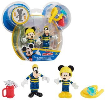 Pack de 2 figurines articulées Mickey Et Minnie Thème Pompier avec accessoires 7.5 cm