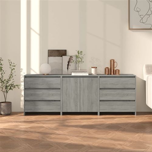 Non Communiqué Gris Vidaxl Buffets 3 Pcs Sonoma Bois D'ingénierie3098071