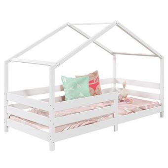 IDIMEX Lit cabane enfant 90x190 cm LISAN lit Simple montessori avec  Barrières de Protection en Bois Massif lasuré gris pas cher 