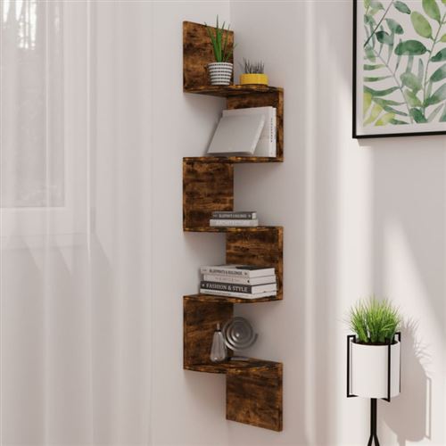 vidaXL Étagère d'angle murale Chêne fumé 19x19x123 cm Aggloméré