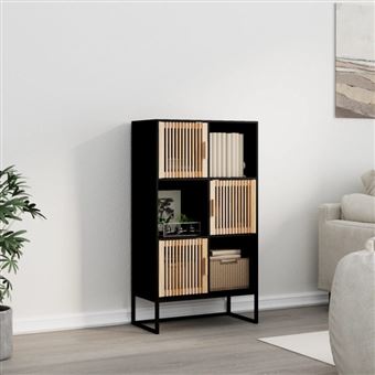 Buffet haut noir 70x35x125 cm bois d ingénierie - 1