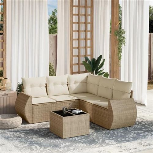 vidaXL 6-delige Loungeset met kussens poly rattan beige3221357 