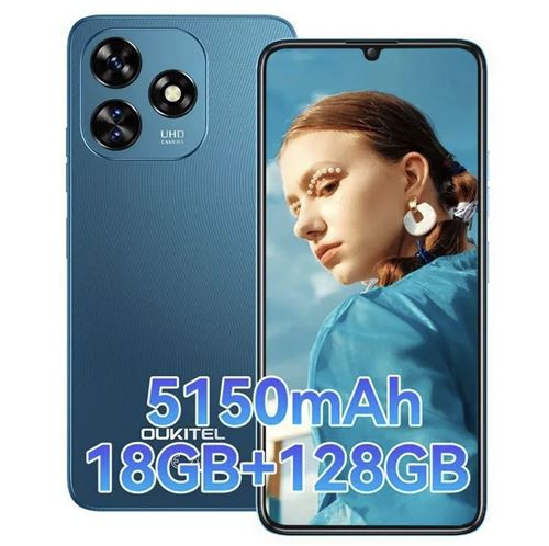 OUKITEL C51 Smartphone 6.8 pouces 18GO(6+12) 128GO Octa Core Android 13 Dual sim 4G 5150mAh-BLEU