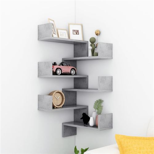 Non Communiqué Gris Béton Étagères Murales D Angle 2 Pcs Bois D’ingénierie