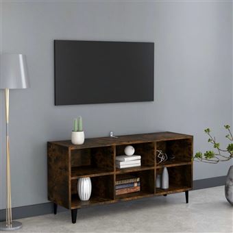 vidaXL Meuble TV avec Pieds en Métal, Armoire de Télévision avec 6 Compartiments, Meuble Télé avec Rangement Salon Salle de Séjour, Chêne Fumé - 1