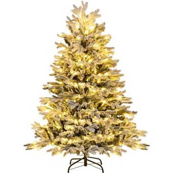 Giantex Sapin de Noël 146 cm, Charnières avec 688 Branches en PE PVC, 200 Lumières LED - 1