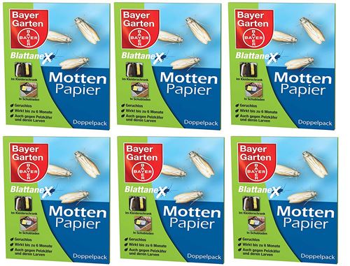 6 x 2 (Lot de 12) Bayer feuilles de papier Anex Motte Protection antimites pour textiles Vêtements etc