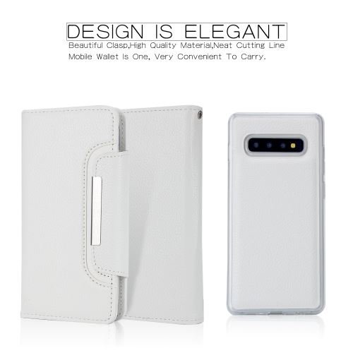 Etui en PU litchi aimant détachable 2-en-1 blanc pour votre Samsung Galaxy S10