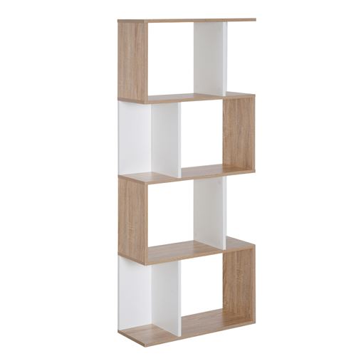 Bibliothèque étagère meuble de rangement design contemporain en S 4 étagères 60L x 24l x 148H cm chêne blanc