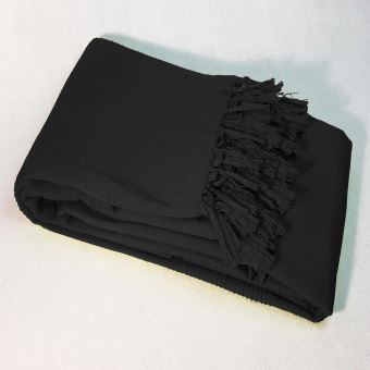 Jete De Canape A Franges 180 X 220 Cm Coton Tisse Lana Noir Fnac Be Fnac