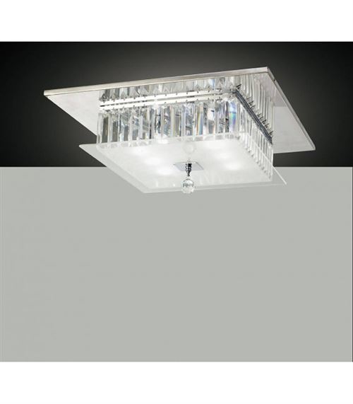 Plafonnier Tosca carré 6 Ampoules chrome poli/verre/cristal