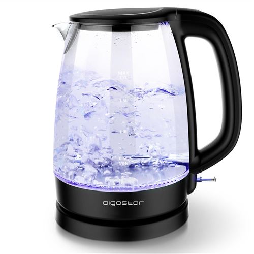 Aigostar Adam 30GOM - Bouilloire électrique en cristal avec illumination LED, capacité de 1,7 litres, puissance de 2200W, sans BPA et système de protection contre l'ébullition à sec. Design exclusif.