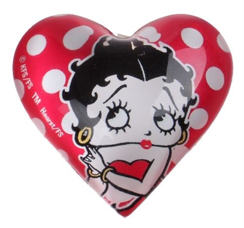 Kamparo aimant coeur Betty Boop 4 cm verre rouge/blanc