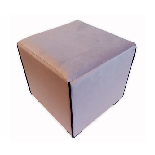 Pouf carré velours Harry - 35 x 35 cm - Vieux rose avec passepoil noir