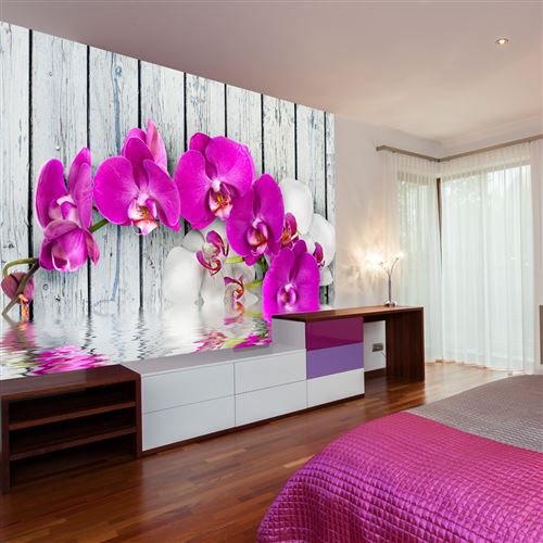 Papier peint Violet orchids with water reflexion-Taille L 350 x H 270 cm