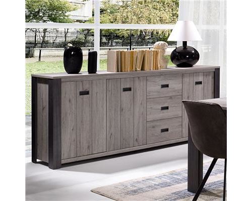 Bahut 225 cm contemporain couleur chêne gris PIETRO - L 225 x P 50 x H 95 cm