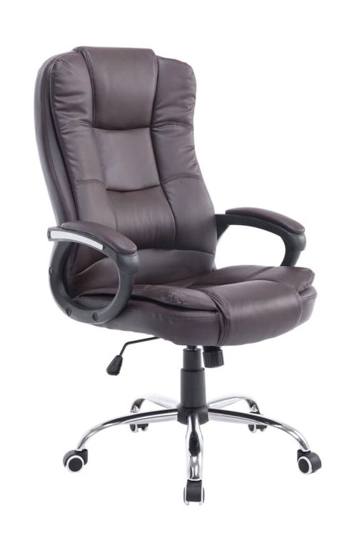 Fauteuil de Bureau Enno en Similicuir avec Piètement en Métal chromé - Couleur Marron foncé