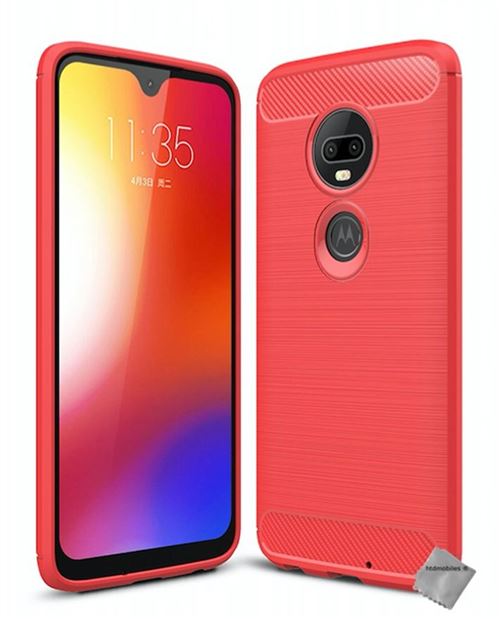 Housse etui coque silicone gel carbone pour Motorola Moto G7 Plus + film ecran - ROUGE - htdmobiles