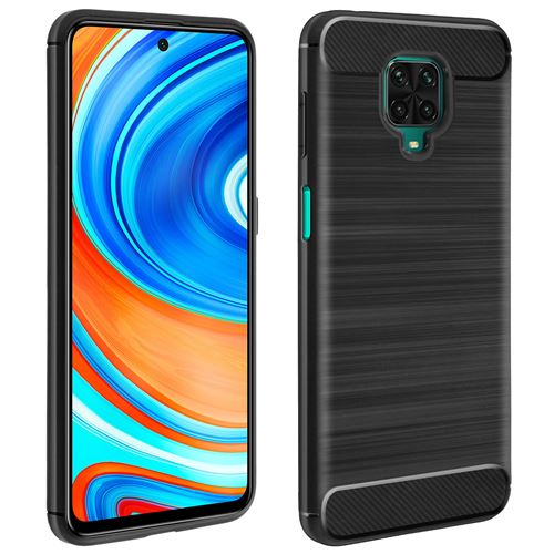 Avizar Coque Pour Xiaomi Redmi Note 9S/9 Pro/9 Pro Max Souple Carbone Métal Brossé Noir
