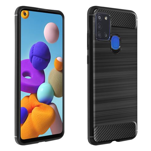 Avizar Coque Pour Samsung Galaxy A21s Souple Carbone Métal Brossé Noir