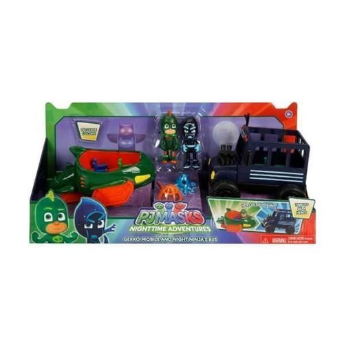 Pyjamasques - 2 Véhicules (Héros + Méchant) avec figurines 7,5 cm - Gluglu et bus Ninja