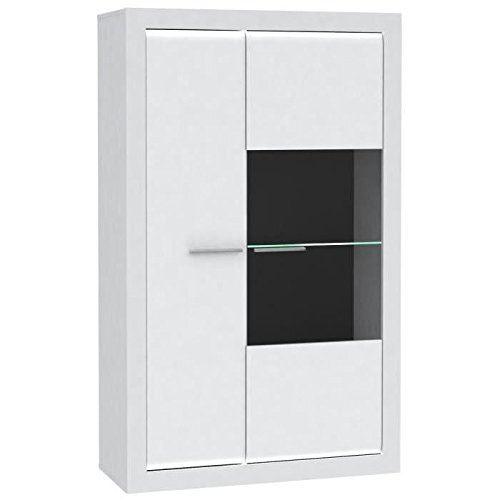 L-LIGHT Vitrine contemporain mélaminé blanc mat et brillant + poignée en métal décor aluminium - L 98 cm
