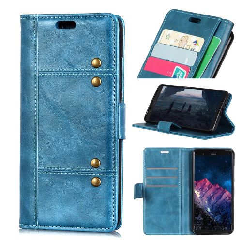 Etui en PU décor rivet avec support bleu pour votre Huawei P30 Lite