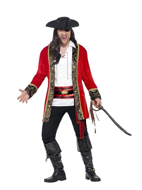 Smiffys Costume capitaine pirate, grande taille, Rouge, avec veste, chemise et ceinture