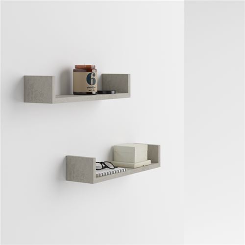 Mobilifiver Paire d'étagères en U , Iacopo, en Mélaminé, Ciment, 50 x 12 x 9 cm, Mélaminé, Made in Italy