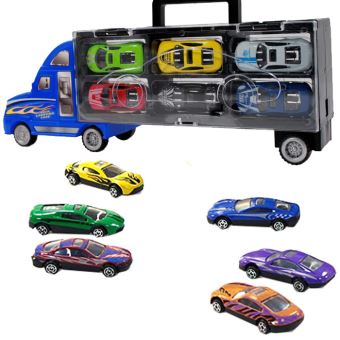 Camion De Transport Bleu Avec 6 Voitures De Course Jouet Enfant