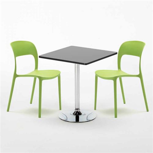 Table Carrée Noire 70x70cm Avec 2 Chaises Colorées Set Intérieur Bar Café Restaurant Mojito, Couleur: Vert