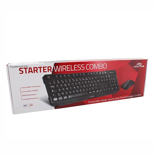 ADVANCE Suza  Starter wireless Combo - Ensemble clavier et souris - sans fil - 2.4 GHz - AZERTY - Fran&ccedil;ais - noir 