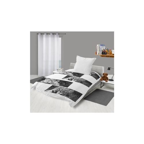 Couette imprimée 140x200 cm LIONS blanc