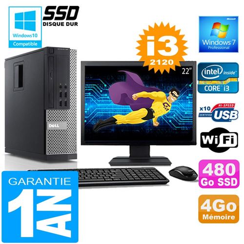 Pc dell 990 sff core i3-2120 ram 4go disque 480 go ssd wifi w7 ecran 22' État correct - Dell reconditionné disponible sur Fnac
