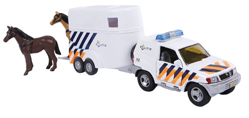 2-Play police avec remorque pour chevaux, 25 cm, blanc