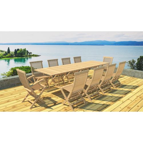 Kajang Salon De Jardin Teck Massif 12 Pers Table Rectangulaire L120 Cm 10 Chaises 2 Fauteuils Mobilier De Jardin Achat Prix Fnac