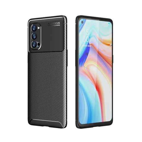 Coque en TPU anti-goutte en fibre de carbone noir pour votre Oppo Reno4 Pro 5G