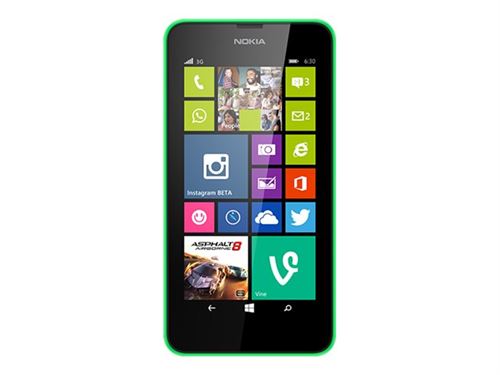 Nokia Lumia 630 Dual SIM - 3G smartphone - double SIM - RAM 512 Mo / Mémoire interne 8 Go - microSD slot - Écran LCD - 4.5"" - 480 x 854 pixels - rear camera 5 MP - vert vif État correct -  reconditionné disponible sur Fnac