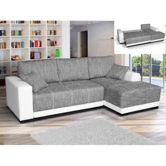 Canape D Angle Convertible En Tissu Et En Simili Jared Bicolore Blanc Et Gris Chine Angle Droit Achat Prix Fnac