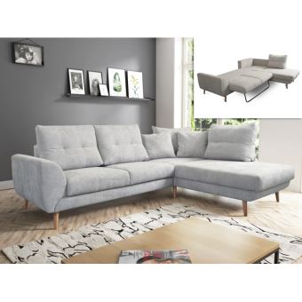 Canapé Dangle Convertible En Tissu Banoe Gris Argent Angle Droit