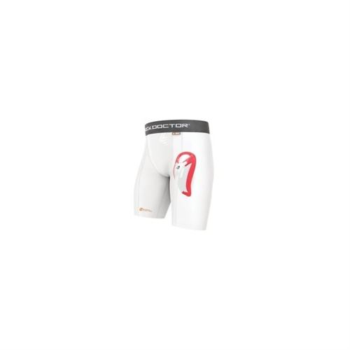 Short de compression avec coquille de Baseball Shock Doctor Bioflex cup pour enfant Short Blanc Coquille Rouge Taille - S