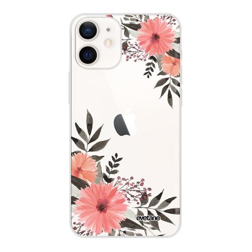 Coque pour iPhone 12 mini souple transparente Fleurs roses Motif Ecriture Tendance [Evetane®]