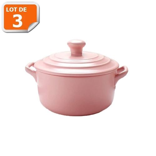 Lot de 3 mini cocottes roses double poignée avec couvercle HobbyCook