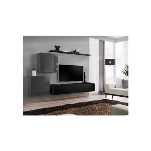 Ensemble meuble salon SWITCH V design, coloris noir et gris brillant.