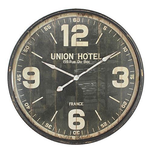 Pendule Hôtel - Diam. 90 cm. - Métal - Noir